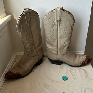 Vintage, leather, cowboy boots with ostrich toe